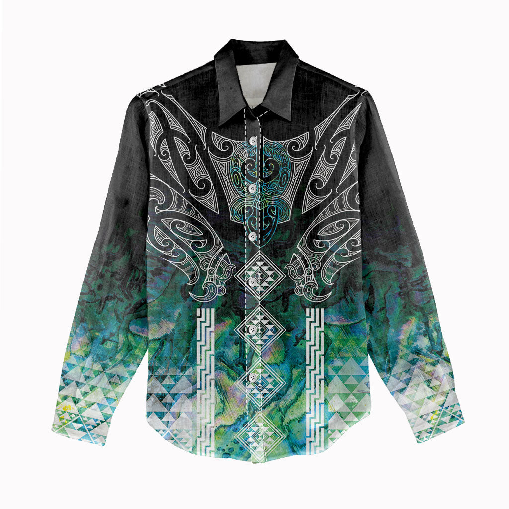 Aotearoa Maori Iwi Heritage Women Casual Shirt Ngati Kahungunu Paua Shell Turquoise