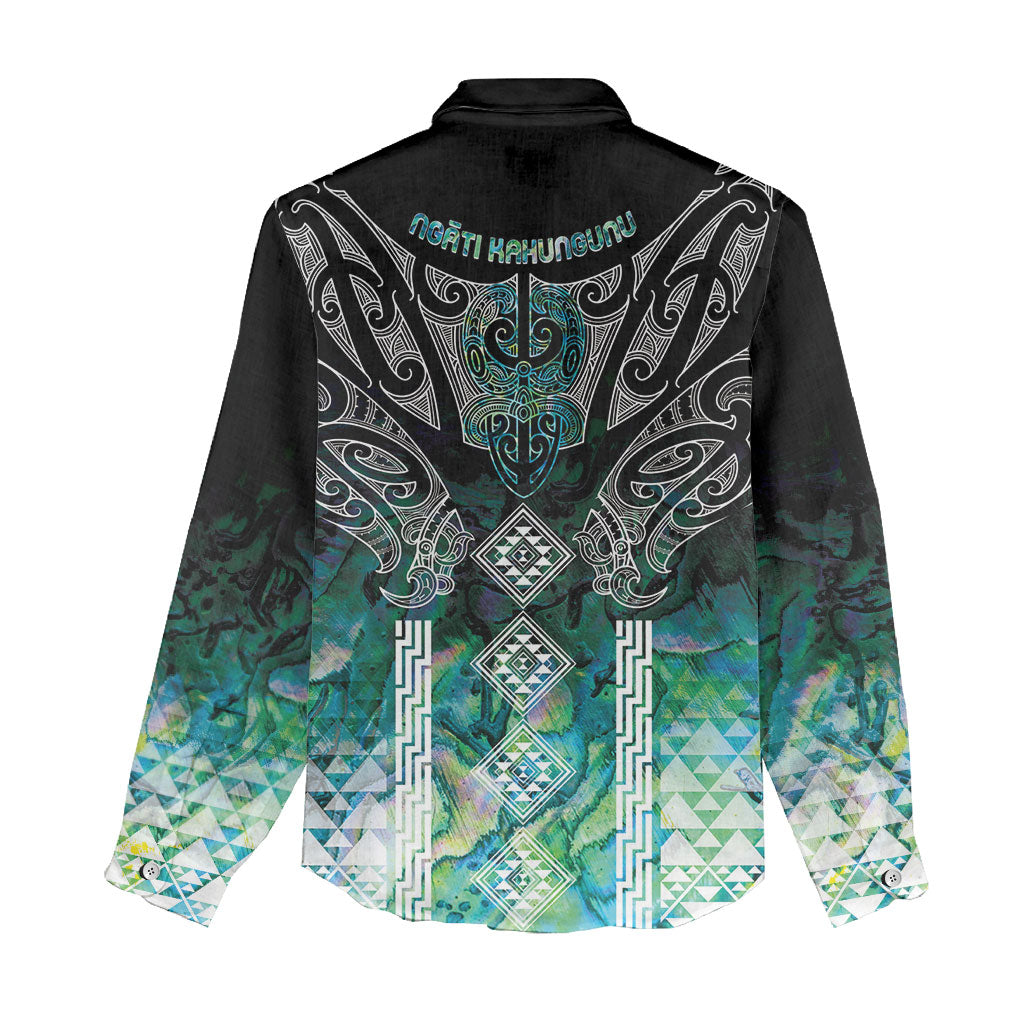 Aotearoa Maori Iwi Heritage Women Casual Shirt Ngati Kahungunu Paua Shell Turquoise
