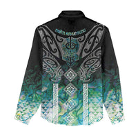 Aotearoa Maori Iwi Heritage Women Casual Shirt Ngati Kahungunu Paua Shell Turquoise