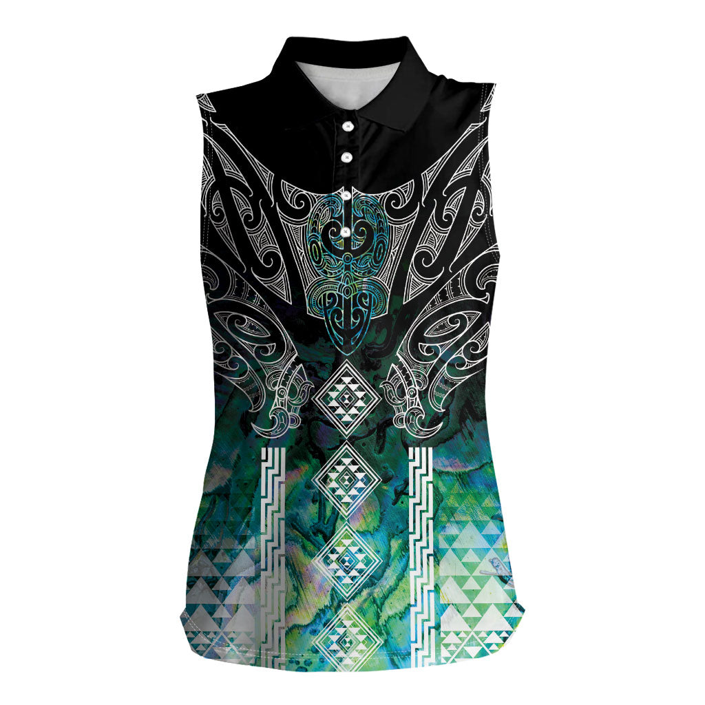 Aotearoa Maori Iwi Heritage Women Sleeveless Polo Shirt Ngati Kahungunu Paua Shell Turquoise LT7 Female Green Blue - Polynesian Pride