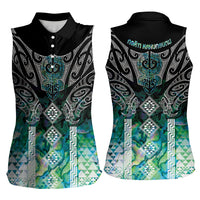 Aotearoa Maori Iwi Heritage Women Sleeveless Polo Shirt Ngati Kahungunu Paua Shell Turquoise