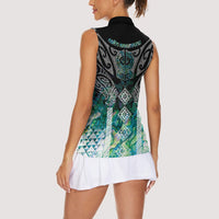 Aotearoa Maori Iwi Heritage Women Sleeveless Polo Shirt Ngati Kahungunu Paua Shell Turquoise