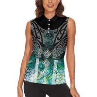 Aotearoa Maori Iwi Heritage Women Sleeveless Polo Shirt Ngati Kahungunu Paua Shell Turquoise