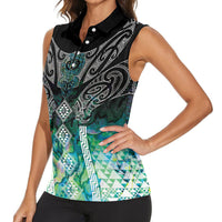 Aotearoa Maori Iwi Heritage Women Sleeveless Polo Shirt Ngati Kahungunu Paua Shell Turquoise