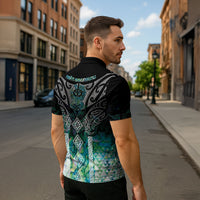 Aotearoa Maori Iwi Heritage Zipper Polo Shirt Ngati Kahungunu Paua Shell Turquoise