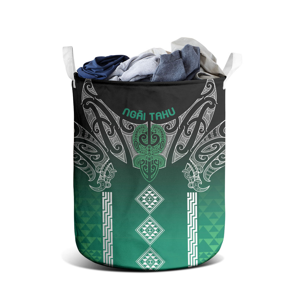 Aotearoa Maori Iwi Heritage Laundry Basket Ngai Tahu Pounamu Green
