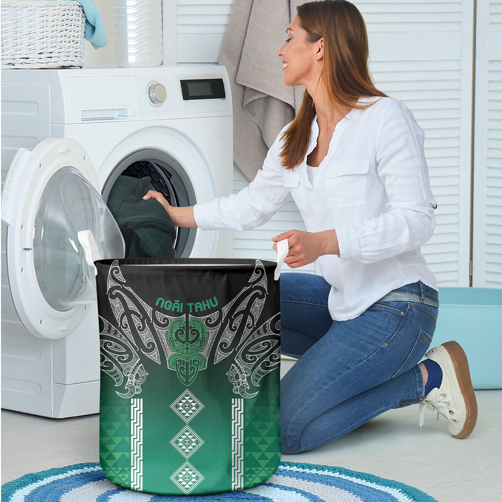 Aotearoa Maori Iwi Heritage Laundry Basket Ngai Tahu Pounamu Green