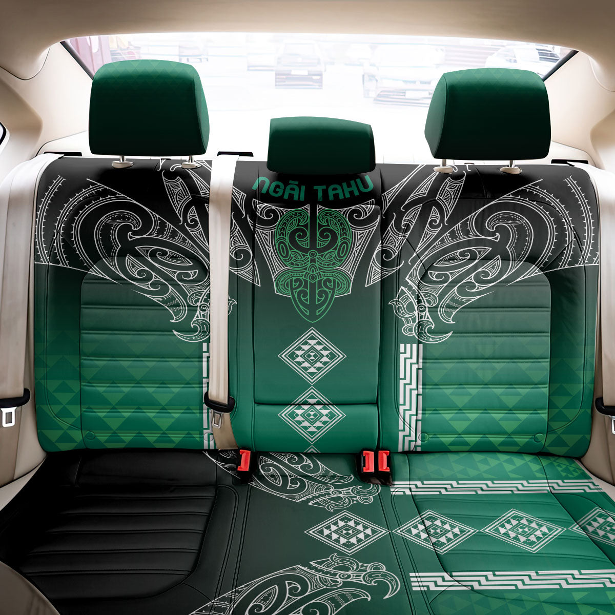 Aotearoa Maori Iwi Heritage Back Car Seat Cover Ngai Tahu Pounamu Green