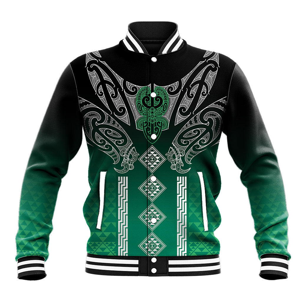 Aotearoa Maori Iwi Heritage Baseball Jacket Ngai Tahu Pounamu Green