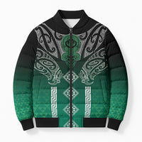 Aotearoa Maori Iwi Heritage Bomber Puffer Jacket Ngai Tahu Pounamu Green