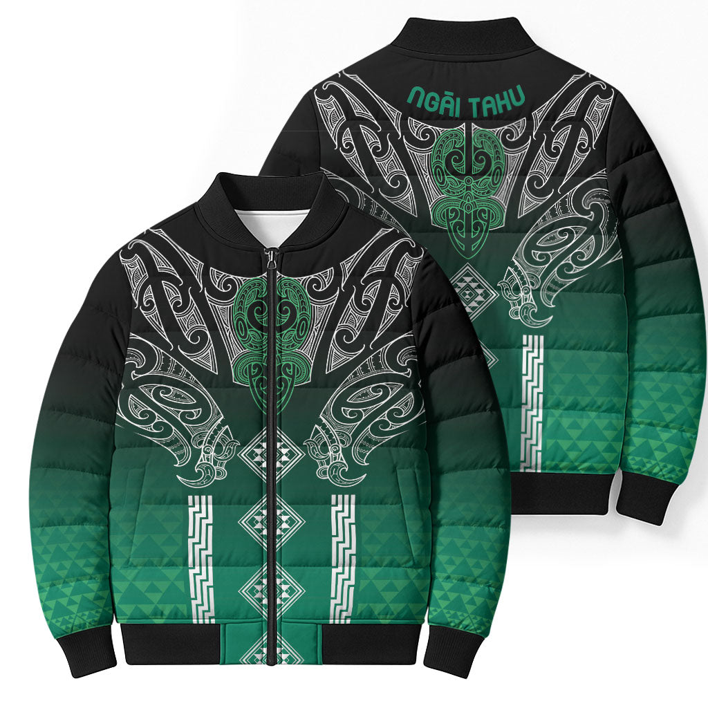 Aotearoa Maori Iwi Heritage Bomber Puffer Jacket Ngai Tahu Pounamu Green