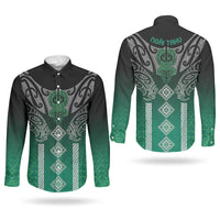 Aotearoa Maori Iwi Heritage Couples Matching Long Sleeve Bodycon Dress and Long Sleeve Button Shirt Ngai Tahu Pounamu Green