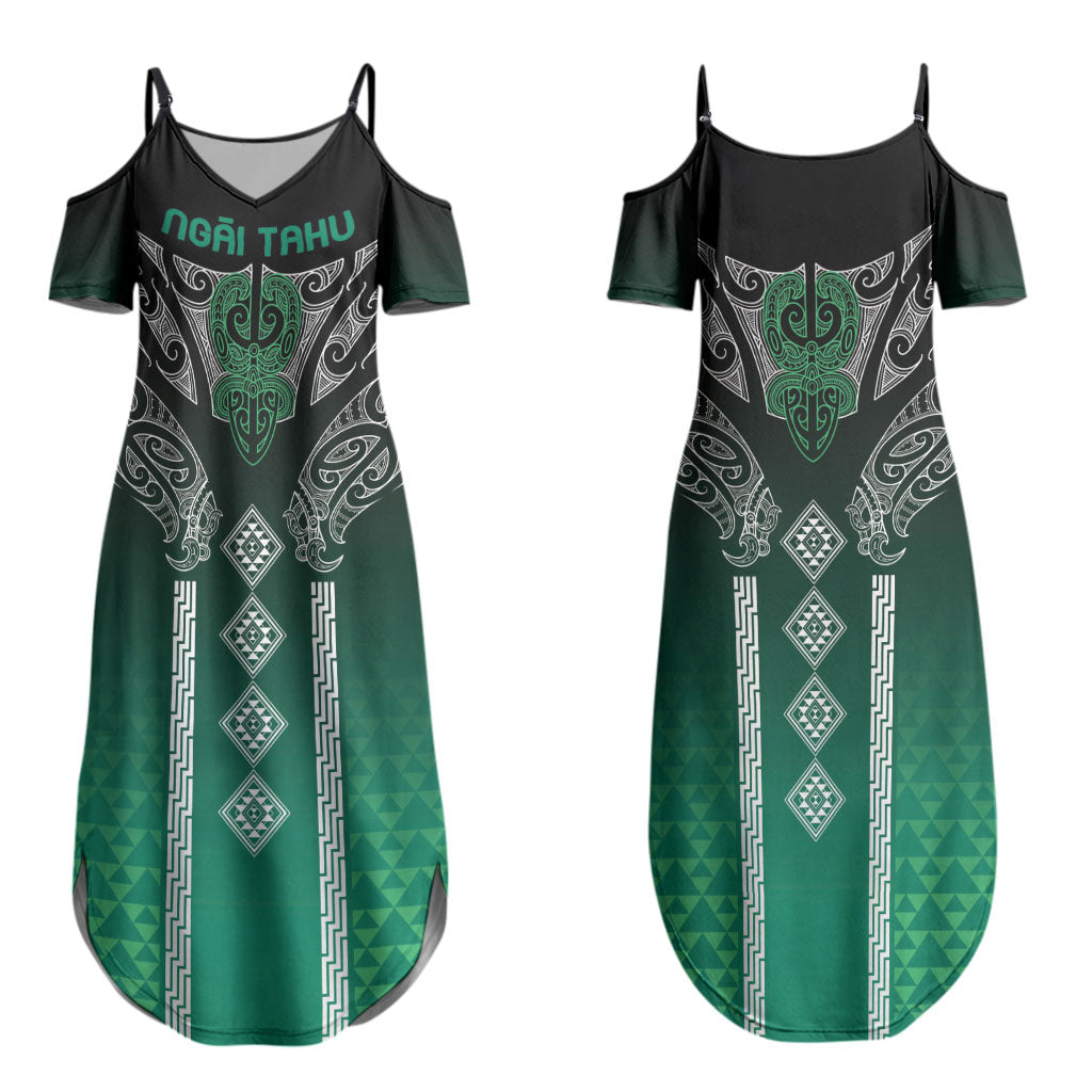 Aotearoa Maori Iwi Heritage Couples Matching Summer Maxi Dress and Hawaiian Shirt Ngai Tahu Pounamu Green