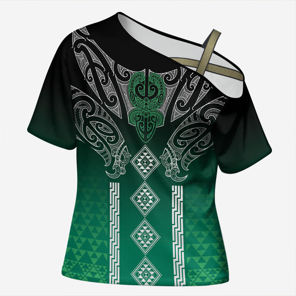 Aotearoa Maori Iwi Heritage Cross Shoulder Shirt Ngai Tahu Pounamu Green