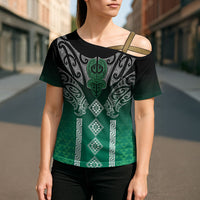 Aotearoa Maori Iwi Heritage Cross Shoulder Shirt Ngai Tahu Pounamu Green
