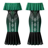 Aotearoa Maori Iwi Heritage Family Matching Mermaid Dress and Hawaiian Shirt Ngai Tahu Pounamu Green