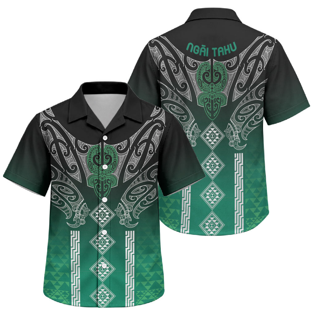 Aotearoa Maori Iwi Heritage Family Matching Off Shoulder Maxi Dress and Hawaiian Shirt Ngai Tahu Pounamu Green