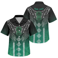 Aotearoa Maori Iwi Heritage Family Matching Off Shoulder Maxi Dress and Hawaiian Shirt Ngai Tahu Pounamu Green
