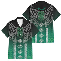 Aotearoa Maori Iwi Heritage Family Matching Off Shoulder Short Dress and Hawaiian Shirt Ngai Tahu Pounamu Green