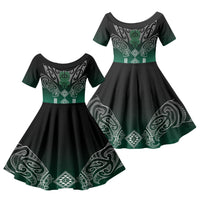 Aotearoa Maori Iwi Heritage Family Matching Off Shoulder Short Dress and Hawaiian Shirt Ngai Tahu Pounamu Green