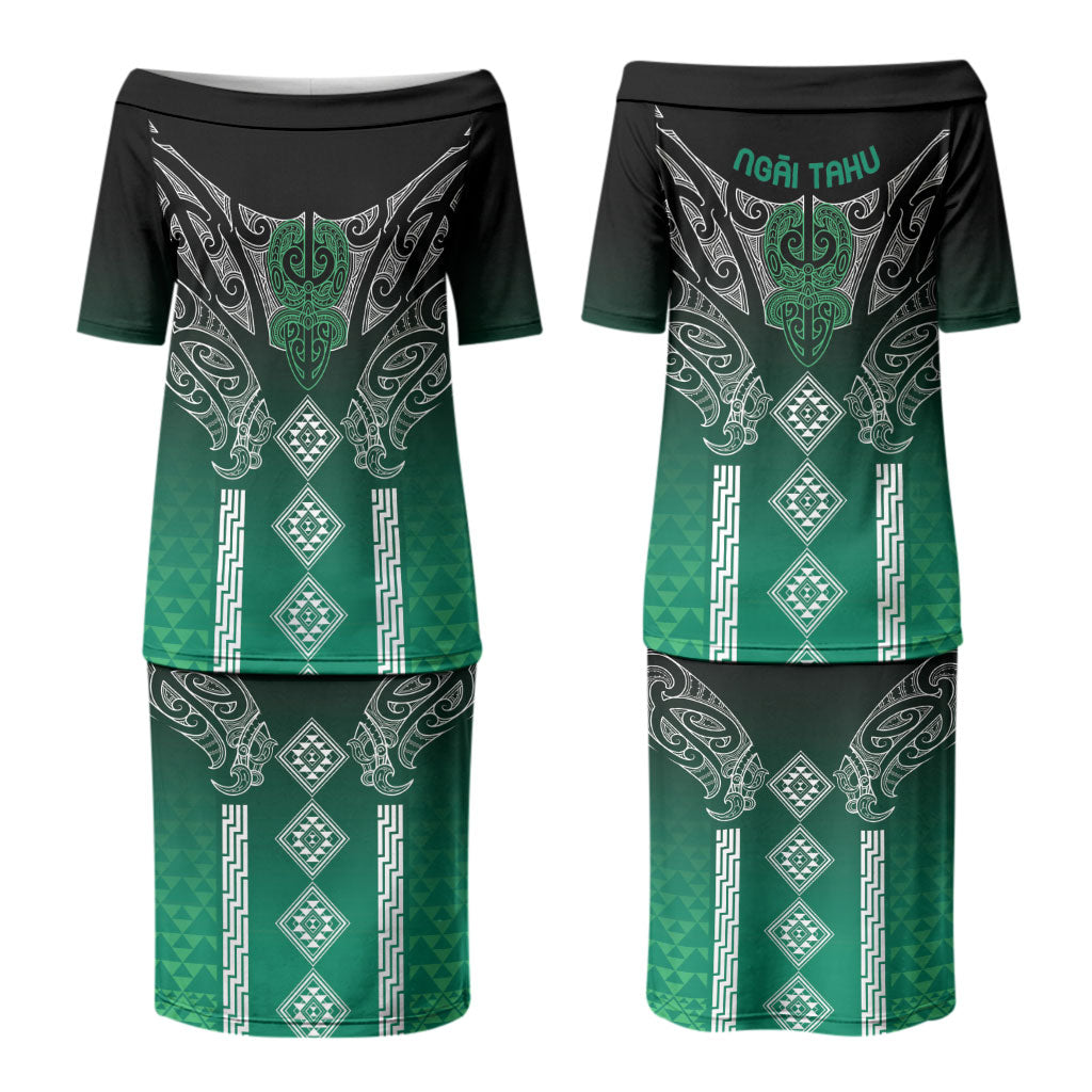 Aotearoa Maori Iwi Heritage Family Matching Puletasi and Hawaiian Shirt Ngai Tahu Pounamu Green