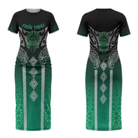 Aotearoa Maori Iwi Heritage Family Matching Short Sleeve Bodycon Dress and Hawaiian Shirt Ngai Tahu Pounamu Green