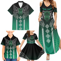 Aotearoa Maori Iwi Heritage Family Matching Summer Maxi Dress and Hawaiian Shirt Ngai Tahu Pounamu Green