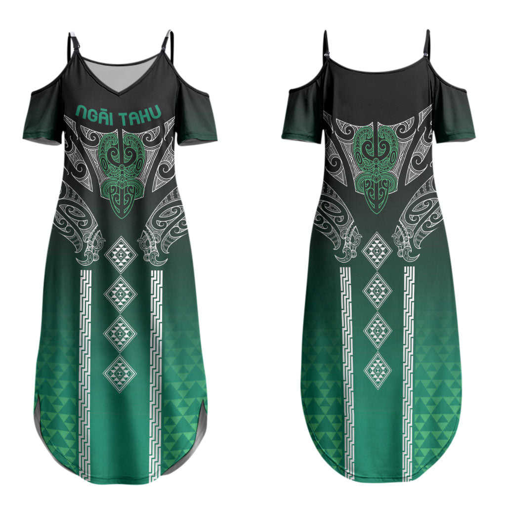 Aotearoa Maori Iwi Heritage Family Matching Summer Maxi Dress and Hawaiian Shirt Ngai Tahu Pounamu Green