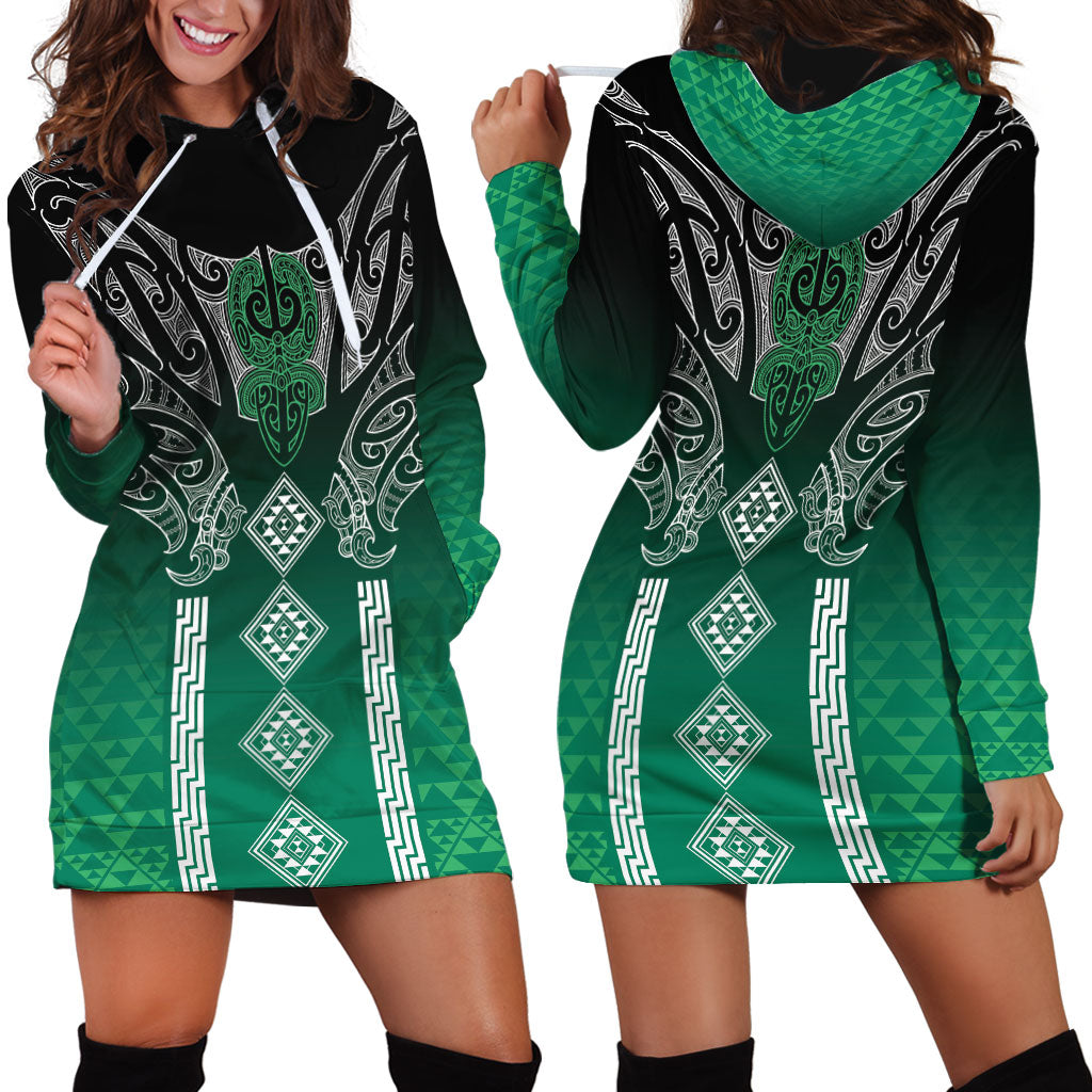 Aotearoa Maori Iwi Heritage Hoodie Dress Ngai Tahu Pounamu Green