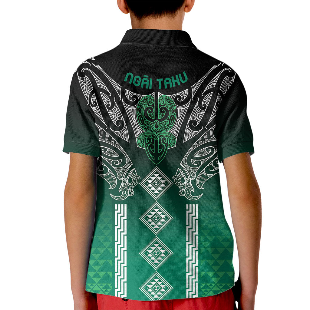 Aotearoa Maori Iwi Heritage Kid Polo Shirt Ngai Tahu Pounamu Green