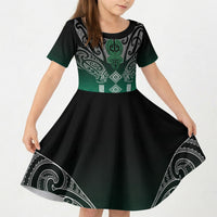 Aotearoa Maori Iwi Heritage Kid Short Sleeve Dress Ngai Tahu Pounamu Green