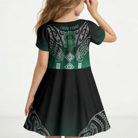 Aotearoa Maori Iwi Heritage Kid Short Sleeve Dress Ngai Tahu Pounamu Green