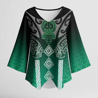 Aotearoa Maori Iwi Heritage Kimono Sleeve Blouse Ngai Tahu Pounamu Green