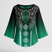 Aotearoa Maori Iwi Heritage Kimono Sleeve Blouse Ngai Tahu Pounamu Green