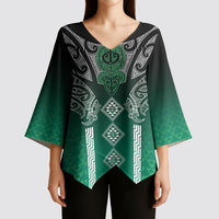 Aotearoa Maori Iwi Heritage Kimono Sleeve Blouse Ngai Tahu Pounamu Green