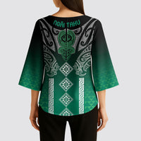 Aotearoa Maori Iwi Heritage Kimono Sleeve Blouse Ngai Tahu Pounamu Green