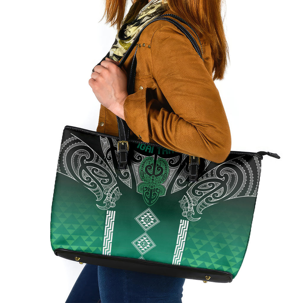 Aotearoa Maori Iwi Heritage Leather Tote Bag Ngai Tahu Pounamu Green