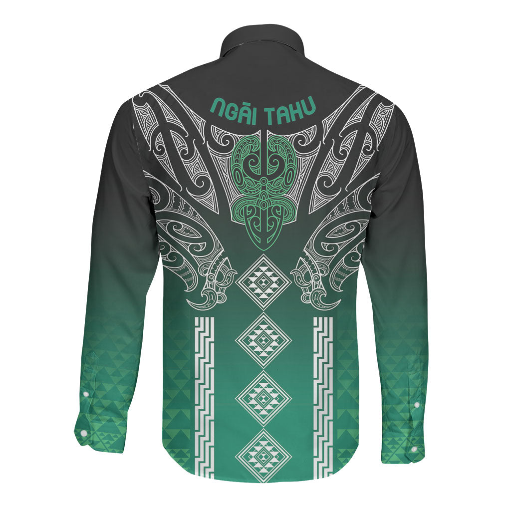 Aotearoa Maori Iwi Heritage Long Sleeve Button Shirt Ngai Tahu Pounamu Green