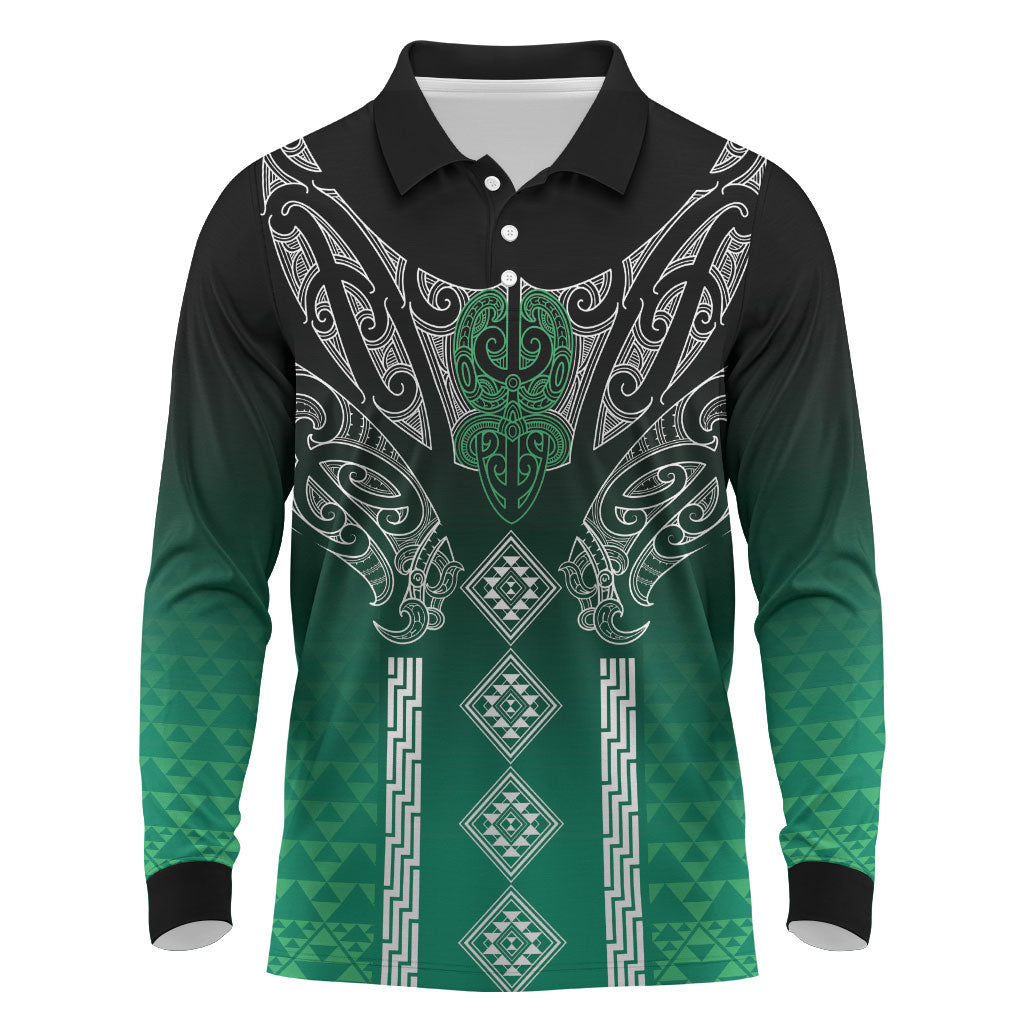 Aotearoa Maori Iwi Heritage Long Sleeve Polo Shirt Ngai Tahu Pounamu Green