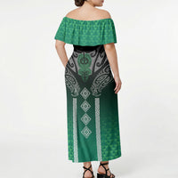 Aotearoa Maori Iwi Heritage Off Shoulder Maxi Dress Ngai Tahu Pounamu Green
