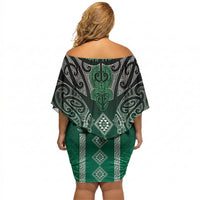 Aotearoa Maori Iwi Heritage Off Shoulder Short Dress Ngai Tahu Pounamu Green