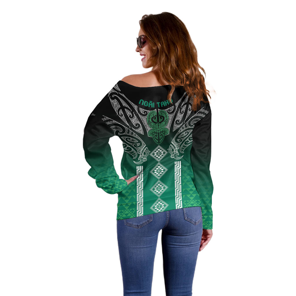 Aotearoa Maori Iwi Heritage Off Shoulder Sweater Ngai Tahu Pounamu Green