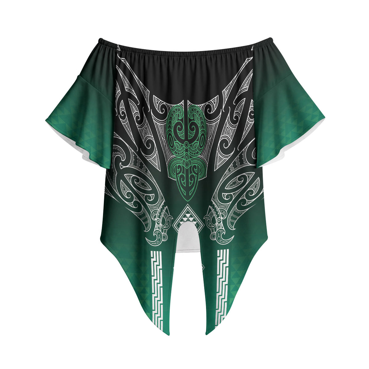 Aotearoa Maori Iwi Heritage Off Shoulder Wrap Waist Top Ngai Tahu Pounamu Green