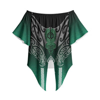 Aotearoa Maori Iwi Heritage Off Shoulder Wrap Waist Top Ngai Tahu Pounamu Green