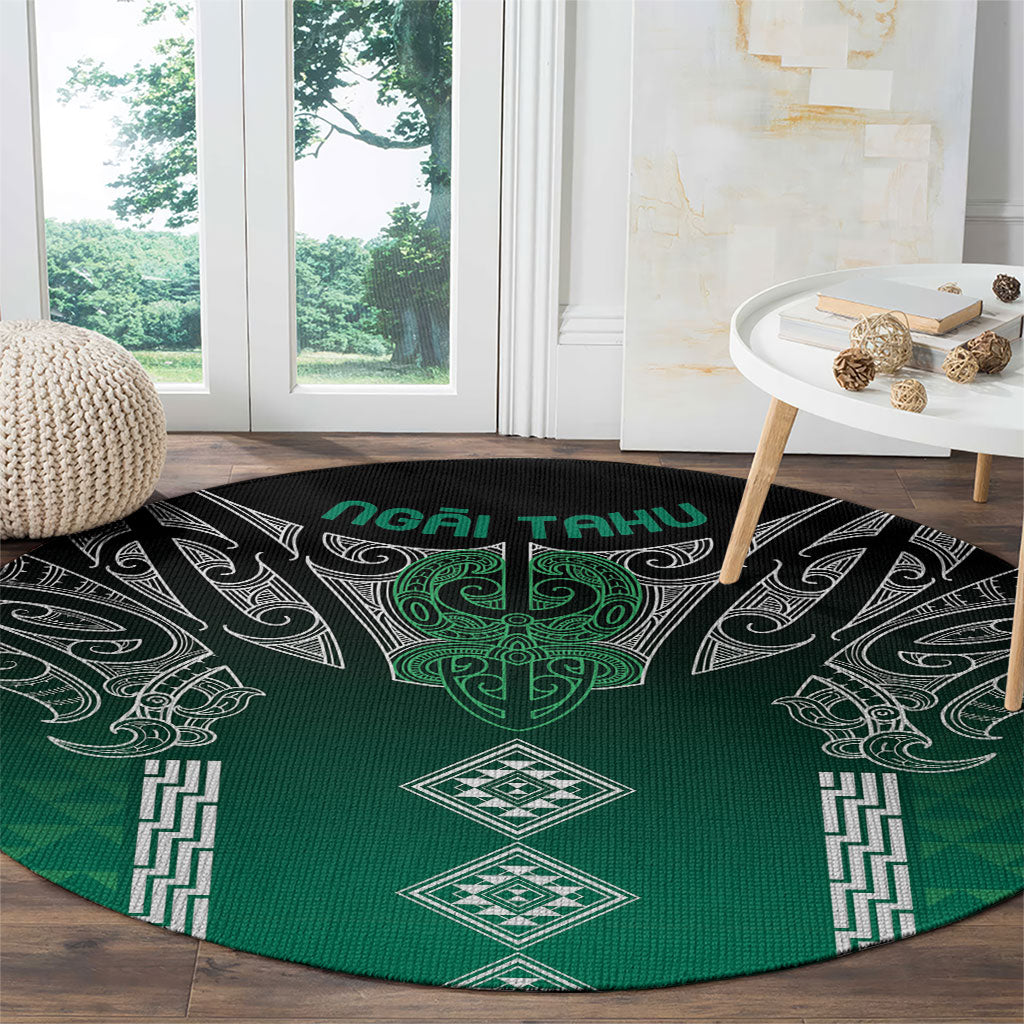 Aotearoa Maori Iwi Heritage Round Carpet Ngai Tahu Pounamu Green
