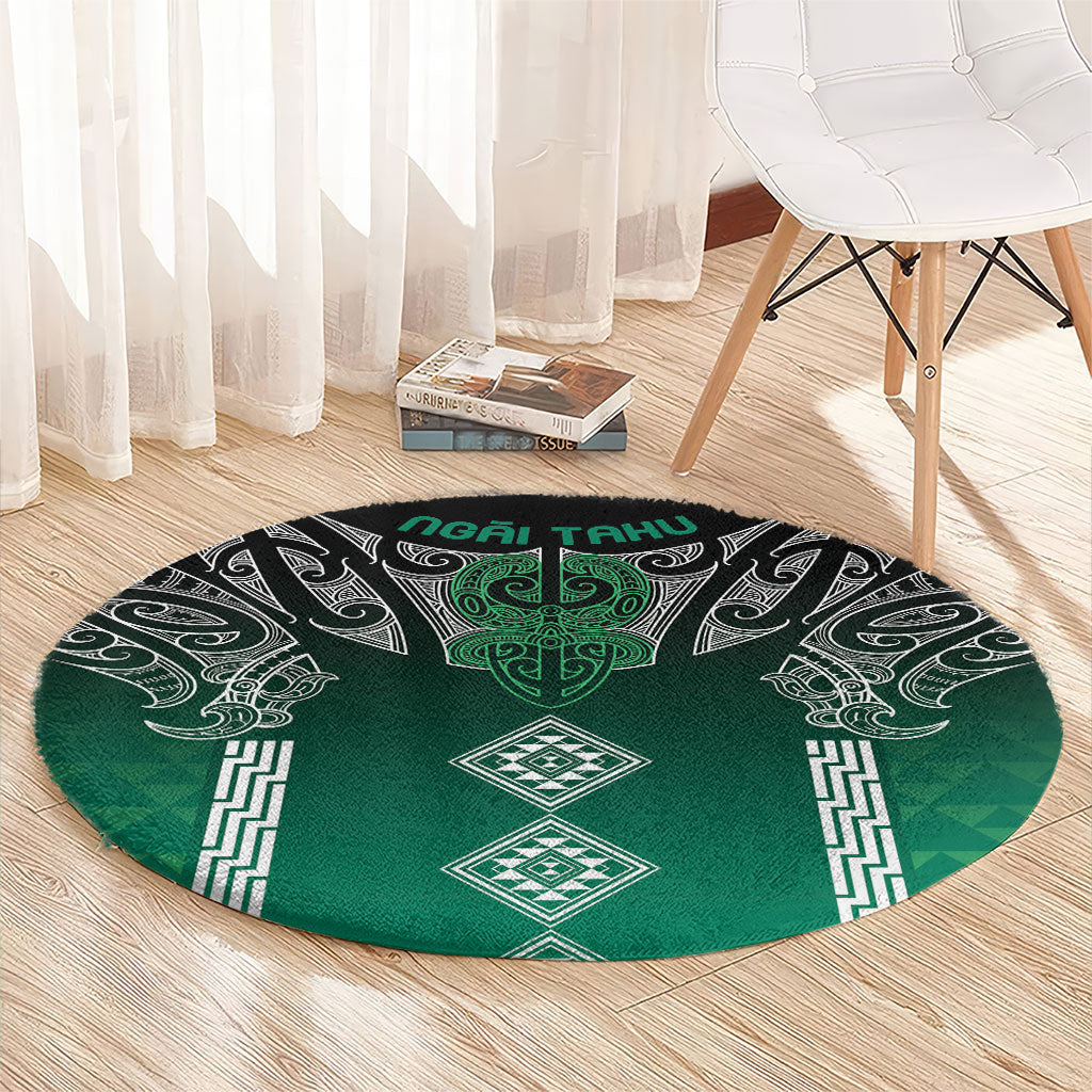 Aotearoa Maori Iwi Heritage Round Carpet Ngai Tahu Pounamu Green