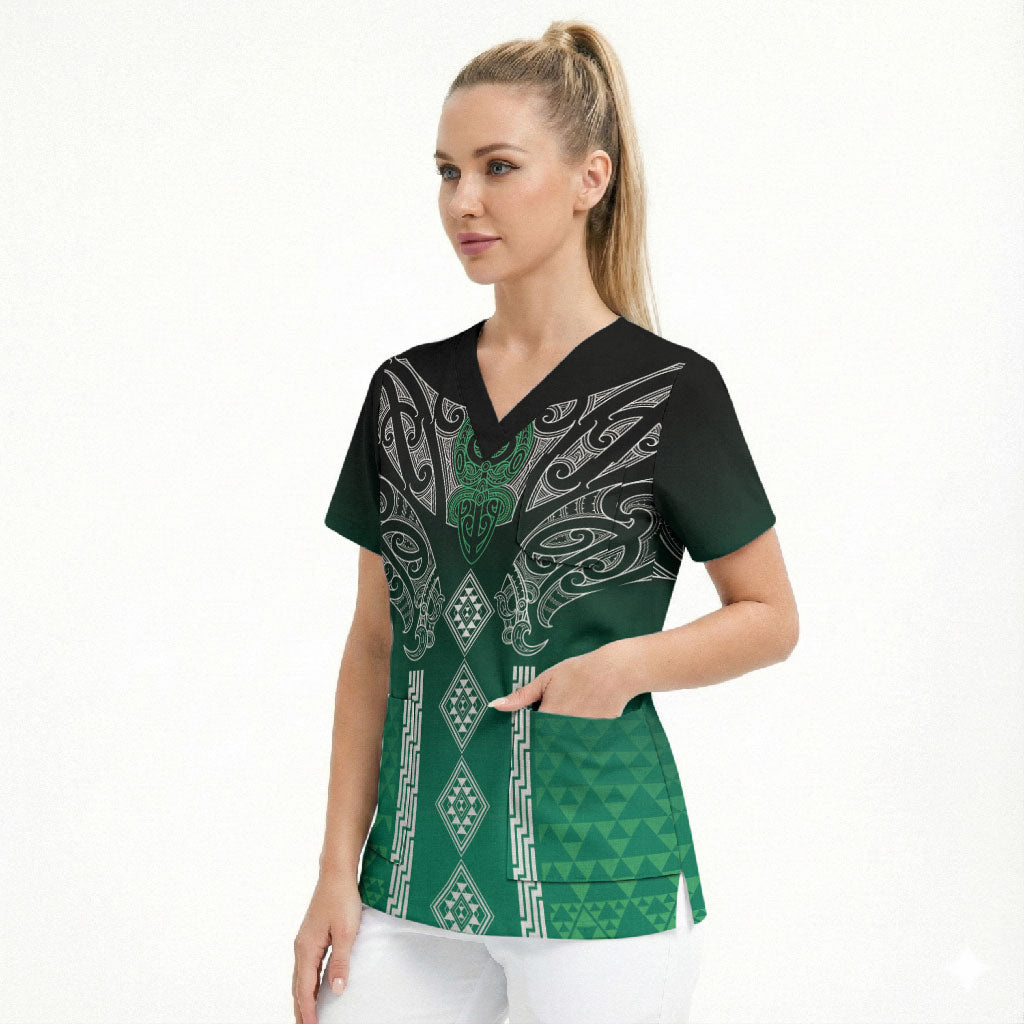 Aotearoa Maori Iwi Heritage Scrub Top Ngai Tahu Pounamu Green