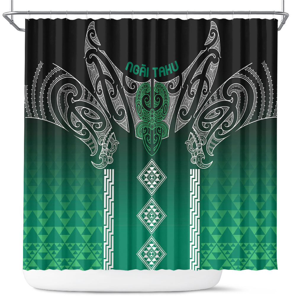 Aotearoa Maori Iwi Heritage Shower Curtain Ngai Tahu Pounamu Green