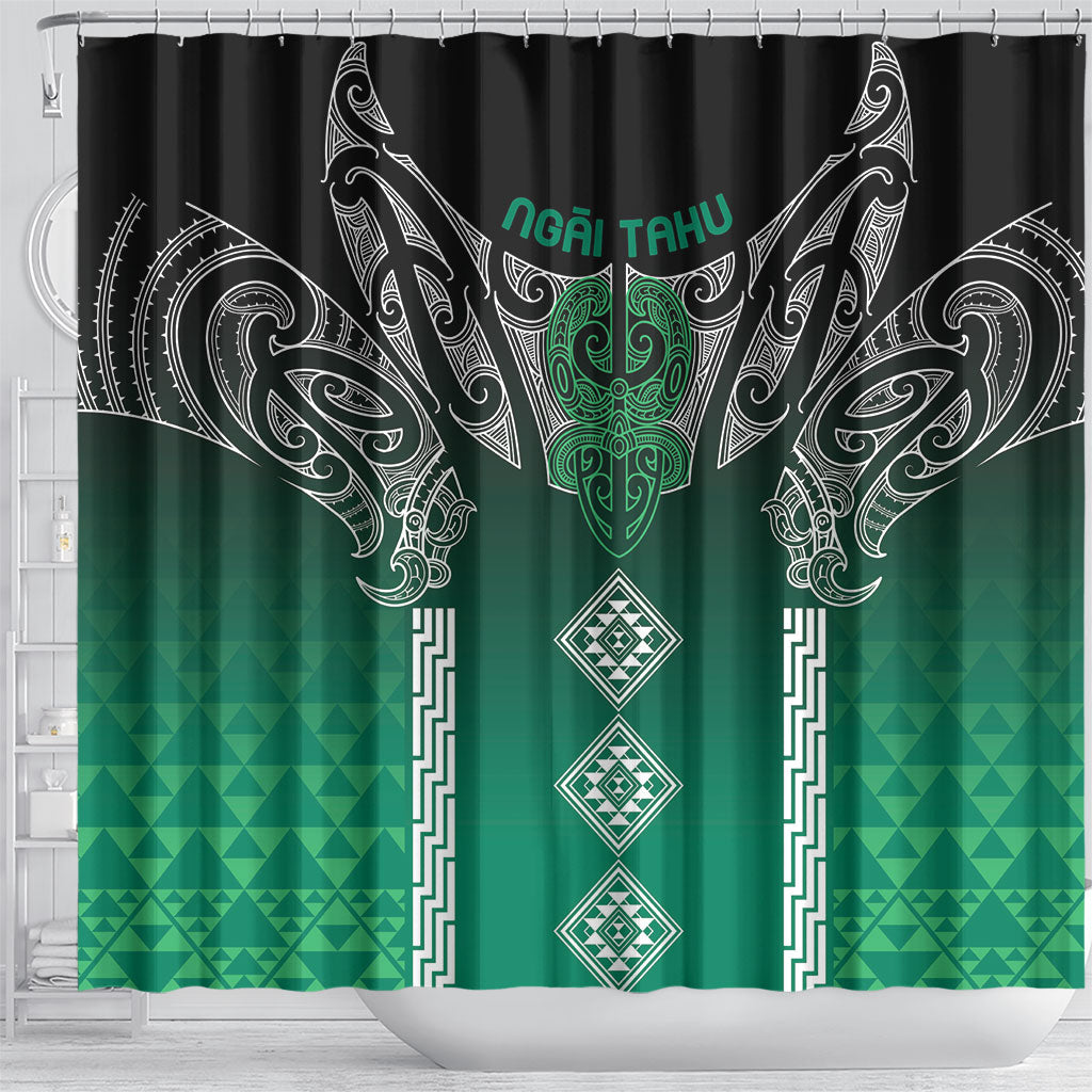 Aotearoa Maori Iwi Heritage Shower Curtain Ngai Tahu Pounamu Green