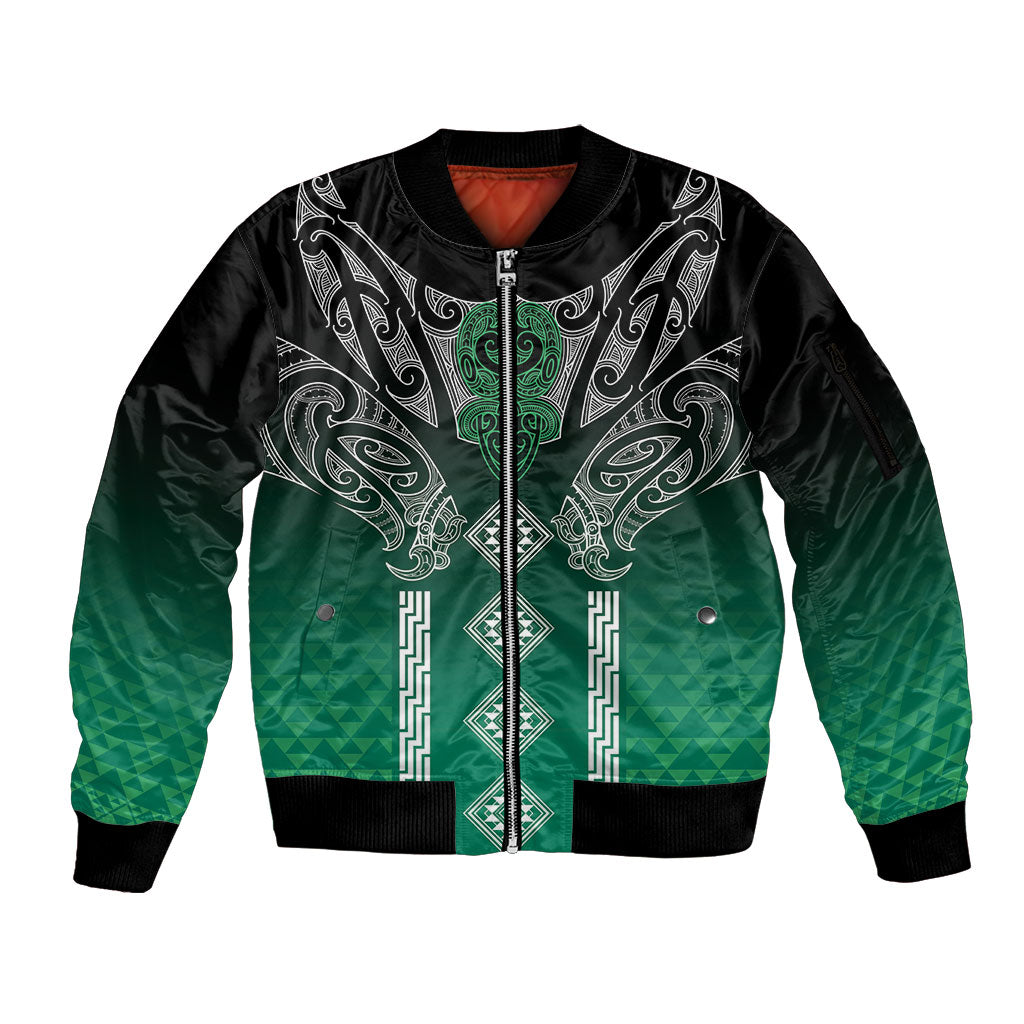 Aotearoa Maori Iwi Heritage Sleeve Zip Bomber Jacket Ngai Tahu Pounamu Green